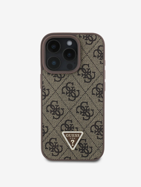Guess Guess PU 4G Strass háromszög fém logós hátlap iPhone 16 Pro készülékhez Barna