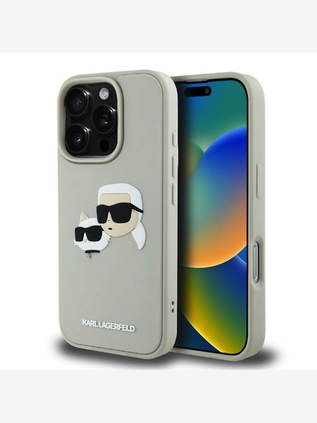 Karl Lagerfeld Karl Lagerfeld 3D gumiból készült duplafejű hátlap iPhone 16 Pro Max készülékhez Bézs színű
