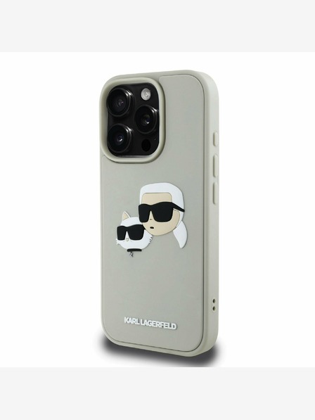 Karl Lagerfeld Karl Lagerfeld 3D gumiból készült duplafejű hátlap iPhone 16 Pro Max készülékhez Bézs színű