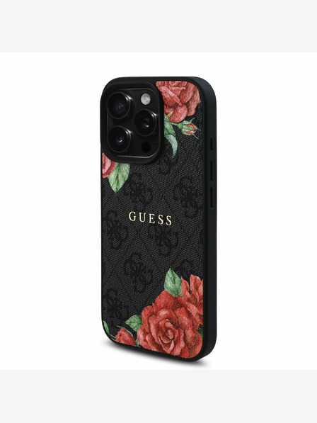Guess Guess PU bőr 4G rózsák MagSafe hátlap iPhone 16 Pro Max-hoz Fekete