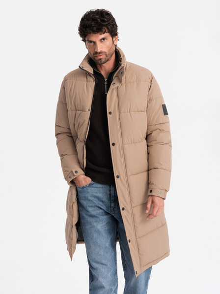 Ombre Clothing Férfi steppelt hosszú parka dzseki levehető kapucnival Ombre Clothing
