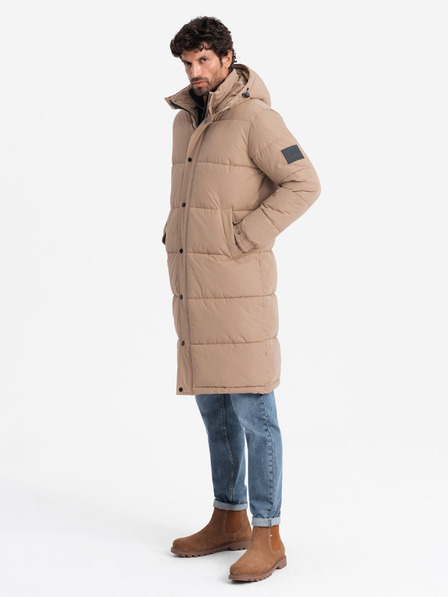 Ombre Clothing Férfi steppelt hosszú parka dzseki levehető kapucnival Ombre Clothing