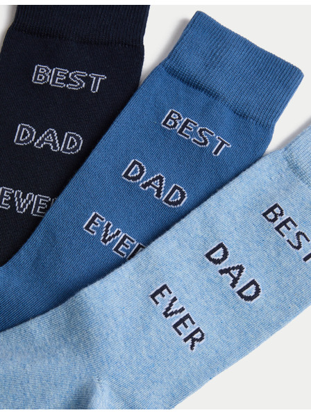 Marks & Spencer 3 páros "Best Dad Ever" feliratú zokni magas pamuttartalommal, Marks & Spencer kék
