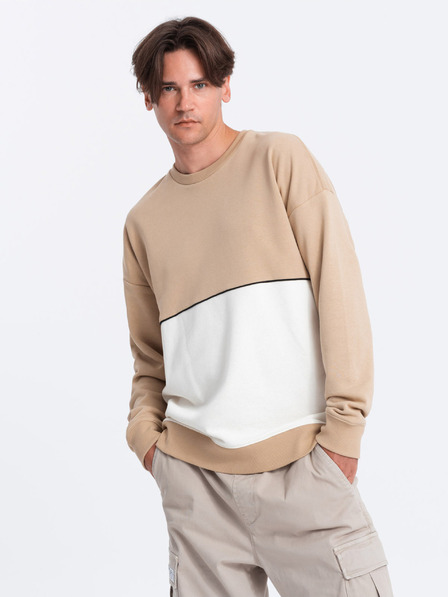 Ombre Clothing Fehér és bézs férfi pulóver Ombre Clothing