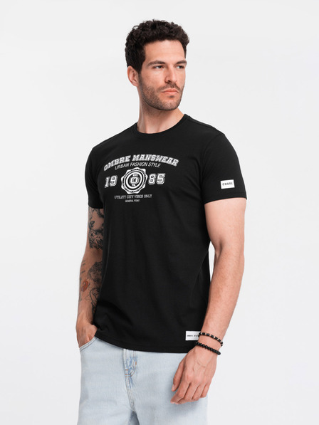 Ombre Clothing Fekete férfi nyomtatott póló Ombre Ruházat