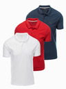 Ombre Clothing Férfi pamut pólóing BASIC - sötétkék/fehér/vörös V3 OM-POBS-0133 Ombre Ruházat