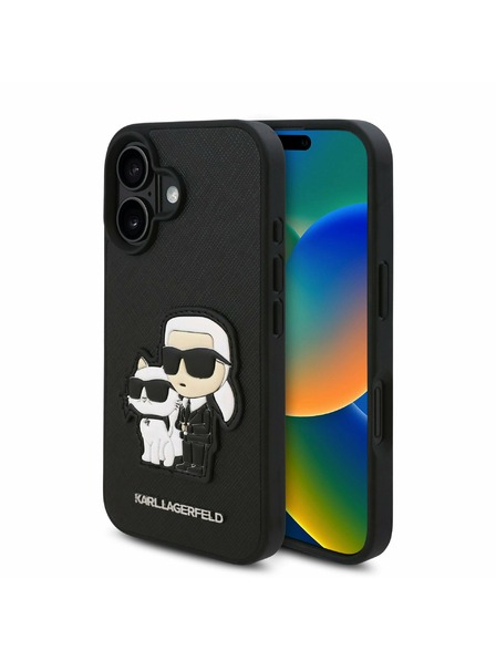 Karl Lagerfeld Karl Lagerfeld PU Saffiano Karl and Choupette Hátlap iPhone 16 Black