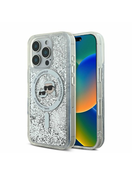 Karl Lagerfeld Karl Lagerfeld Folyékony Csillogó Karl és Choupette Fejek MagSafe Hátlap iPhone 16 Pro Max Átlátszó