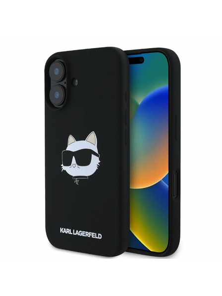 Karl Lagerfeld Karl Lagerfeld Folyékony Szilikon Choupette Fej MagSafe Hátlap iPhone 16 Fekete
