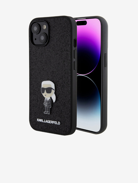 Karl Lagerfeld Karl Lagerfeld Rögzített Csillogó Fém Ikonik Hátlap iPhone 15 Fekete