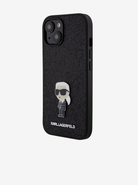 Karl Lagerfeld Karl Lagerfeld Rögzített Csillogó Fém Ikonik Hátlap iPhone 15 Fekete