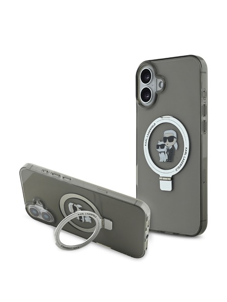 Karl Lagerfeld Karl Lagerfeld Gyűrűs Állvány Karl and Choupette MagSafe Hátlap iPhone 16 Fekete