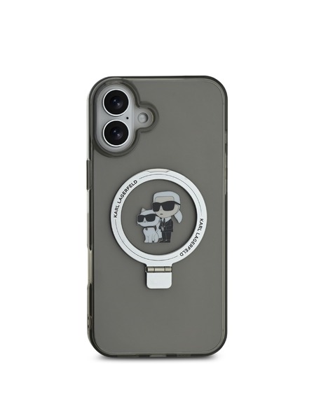 Karl Lagerfeld Karl Lagerfeld Gyűrűs Állvány Karl and Choupette MagSafe Hátlap iPhone 16 Fekete