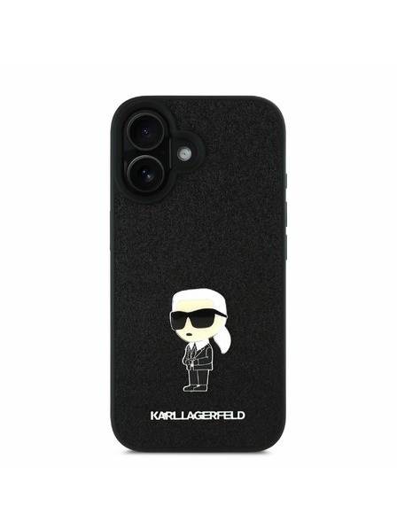 Karl Lagerfeld Karl Lagerfeld Rögzített Csillogó Fém Ikonik Hátlap iPhone 16 Fekete