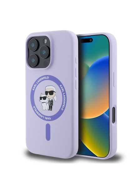 Karl Lagerfeld Karl Lagerfeld Liquid Szilikon Karl and Choupette MagSafe Hátlap iPhone 16 Pro Lila