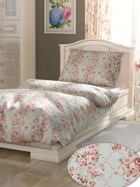 Kvalitex Provence Collection kiterjesztett pamut ágynemű 140x220, 70x90cm Rosalie zöld Qualitex Qualitex