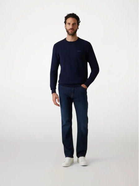 Guess Jeans Férfi sötétkék pulóver hímzett logóval Guess jeans