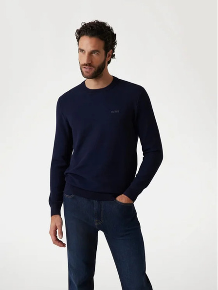 Guess Jeans Férfi sötétkék pulóver hímzett logóval Guess jeans