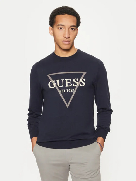 Guess Jeans Férfi sötétkék pulóver nagy háromszög logóval Guess jeans