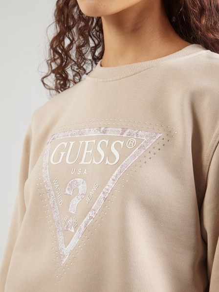 Guess Jeans Guess jeans bézs Python nagy háromszög logós pulóver