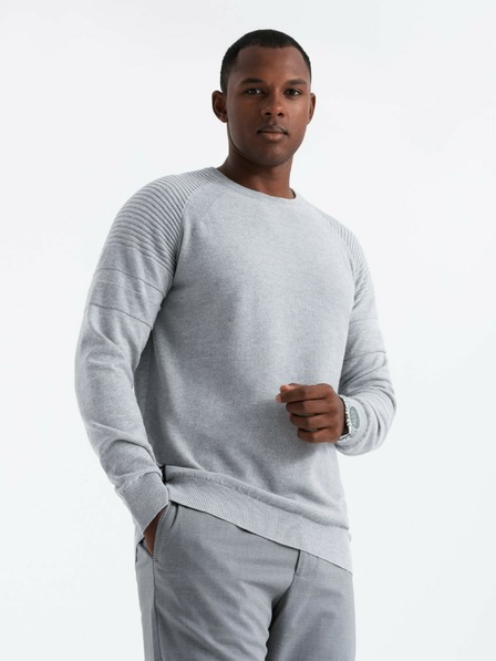 Ombre Clothing Férfi raglan pulóver bordázott ujjú szürke melange Ombre ruházat