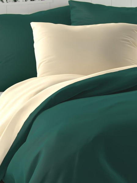 Kvalitex LUXURY COLLECTION szatén francia ágynemű 1+2, 240x200, 70x90cm sötétzöld/krém