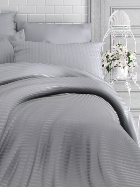 Kvalitex Francia szatén ágynemű csíkkal 1+2, 240x220, 70x90cm FÉNYSZÜRKE