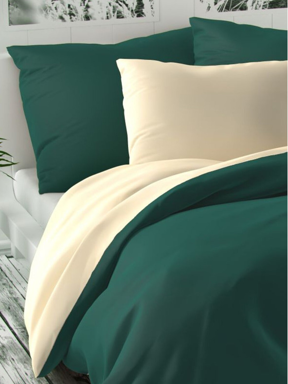 Kvalitex LUXURY COLLECTION szatén francia hosszabbított ágynemű 1+2, 240x220, 70x90cm sötétzöld / törtfehér