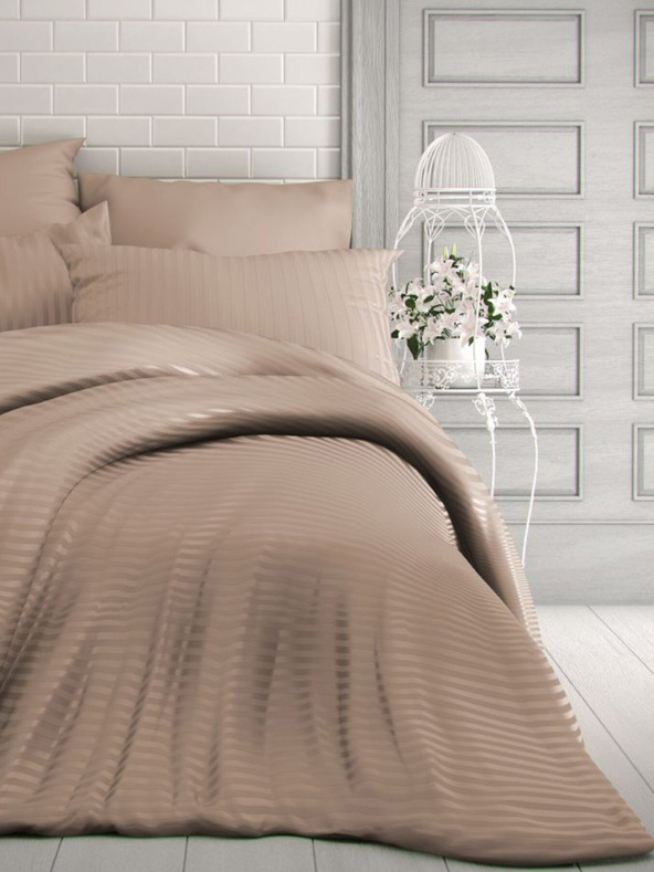 Kvalitex Francia szatén csíkos ágynemű 1+2, 200x200, 70x90cm bézs Kvalitex