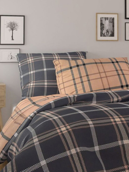 Kvalitex Francia pamut ágynemű NORDIC COLLECTION 240x200, 70x90cm KOCKÁS sötétbarna