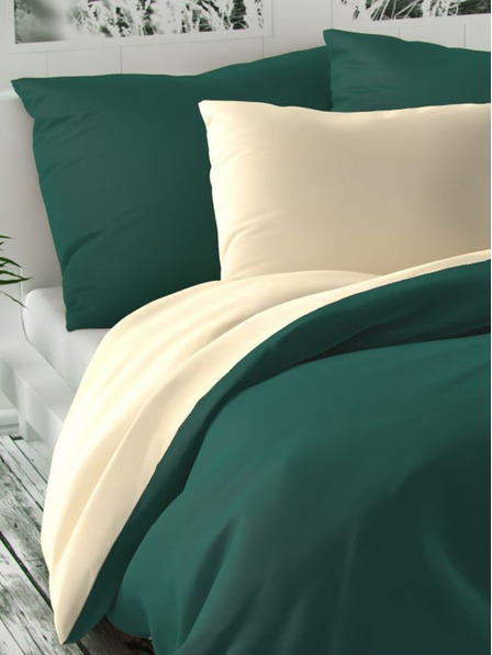 Kvalitex LUXURY COLLECTION szatén francia hosszabbított ágynemű 1+2, 240x220, 70x90cm sötétzöld / törtfehér