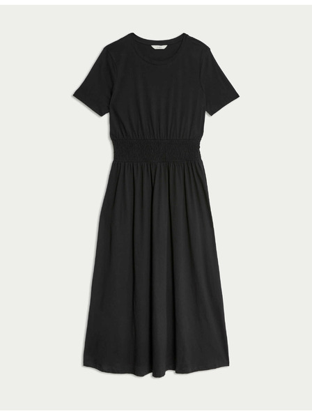 Marks & Spencer Ráncolt midi ruha kiemelt derékkal, 100% pamutból Marks & Spencer - fekete