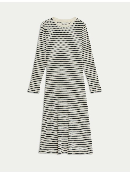Marks & Spencer Csíkos, pamutkeverékből készült midi ruha Marks & Spencer krém színben