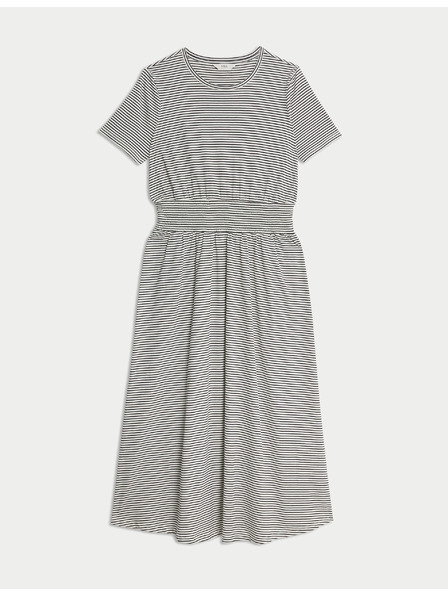 Marks & Spencer Csíkos ráncolt midi ruha 100% pamutból Marks & Spencer - tengerkék