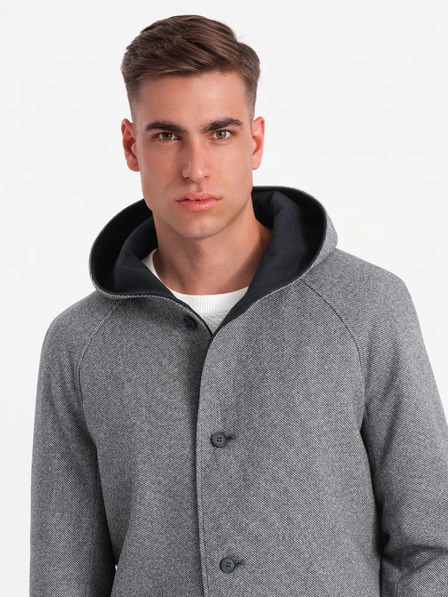 Ombre Clothing Férfi melange hosszú kabát kapucnival Ombre ruházat