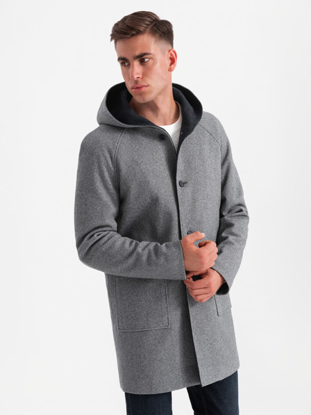 Ombre Clothing Férfi melange hosszú kabát kapucnival Ombre ruházat