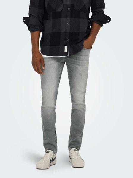 ONLY & SONS Világosszürke férfi slim fit farmernadrág hímzett hatással ONLY & SONS Loom
