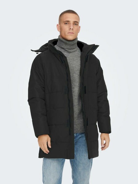 ONLY & SONS Fekete férfi steppelt télikabát ONLY & SONS Carl