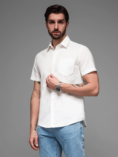 Ombre Clothing Férfi rövid ujjú ing kubai gallérral fehér Ombre Ruházat