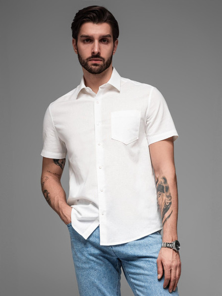 Ombre Clothing Férfi rövid ujjú ing kubai gallérral fehér Ombre Ruházat