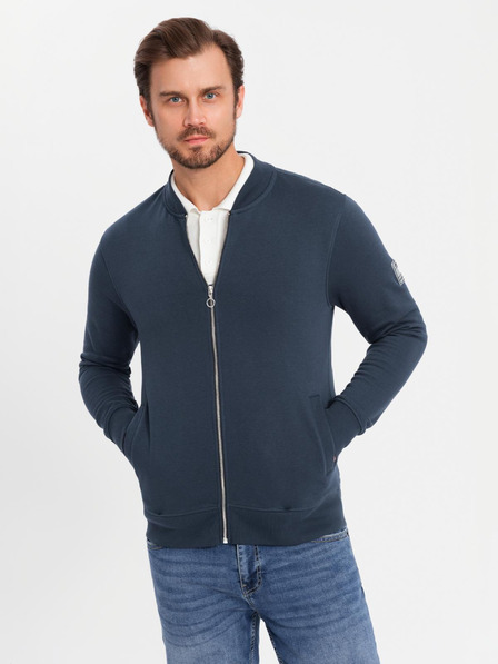 Ombre Clothing Férfi strukturált kötött pulóver gallérral - grafit melange V1 OM-SSNZ-0149 Ombre Ruházat