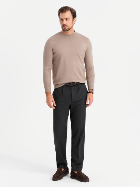 Ombre Clothing Férfi kötött fél garbó viszkózzal - Sötét bézs V3 OM-SWTN-0125 Ombre ruházat