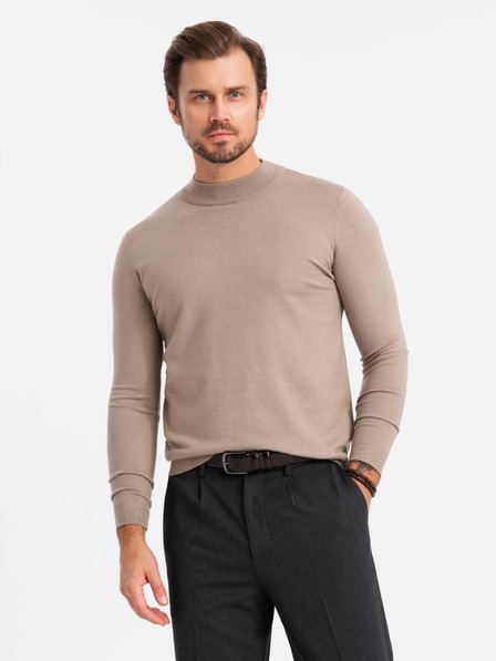 Ombre Clothing Férfi kötött fél garbó viszkózzal - Sötét bézs V3 OM-SWTN-0125 Ombre ruházat