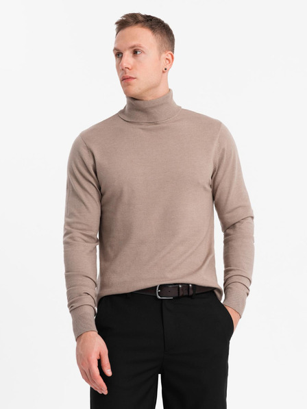 Ombre Clothing Férfi kötött garbó viszkózzal - sötétbézs V3 OM-SWTN-0127 Ombre Ruházat OM-SWTN-0127 Ombre Clothing