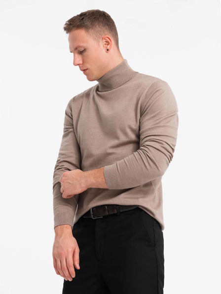 Ombre Clothing Férfi kötött garbó viszkózzal - sötétbézs V3 OM-SWTN-0127 Ombre Ruházat OM-SWTN-0127 Ombre Clothing