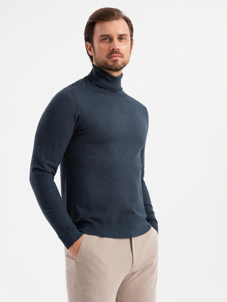 Ombre Clothing Férfi kötött garbó viszkózzal - sötétkék V4 OM-SWTN-0127 Ombre ruházat