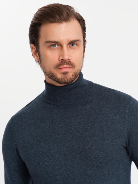 Ombre Clothing Férfi kötött garbó viszkózzal - sötétkék V4 OM-SWTN-0127 Ombre ruházat