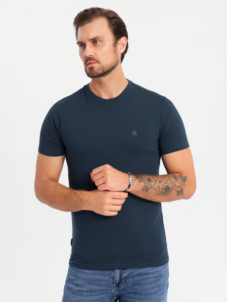 Ombre Clothing Férfi pamut trikolor póló - fehér és tengerészkék V3 OM-TSCT-0174 Ombre Ruházat