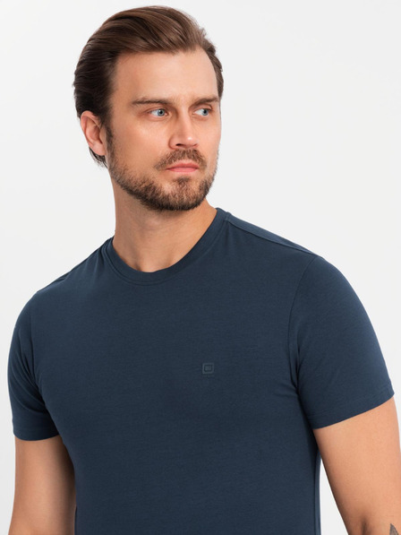 Ombre Clothing Férfi pamut trikolor póló - fehér és tengerészkék V3 OM-TSCT-0174 Ombre Ruházat