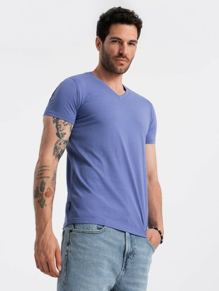 Ombre Clothing Férfi BASIC pamut klasszikus V-nyakú póló - lila V12 OM-TSBS-0145 Ombre ruházat